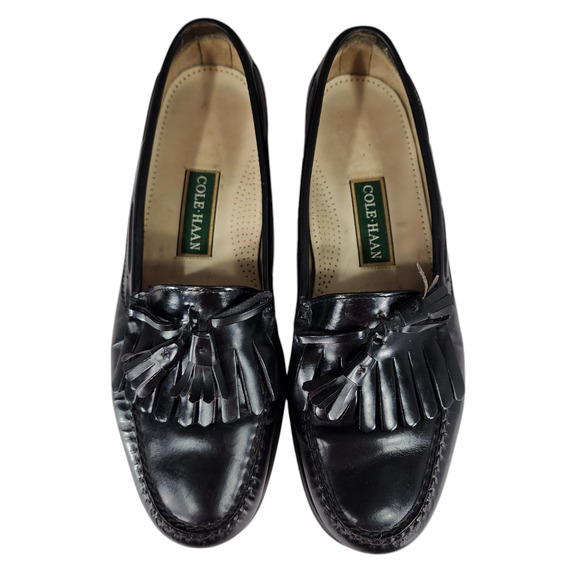 Cole Haan Loafers sz 11D Men Kiltie Fringe Tassels Black Leather Slip On Moc Toe - Picture 8 of 12